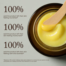 True Botanicals balm massaged onto face illustrating gentle makeup removal