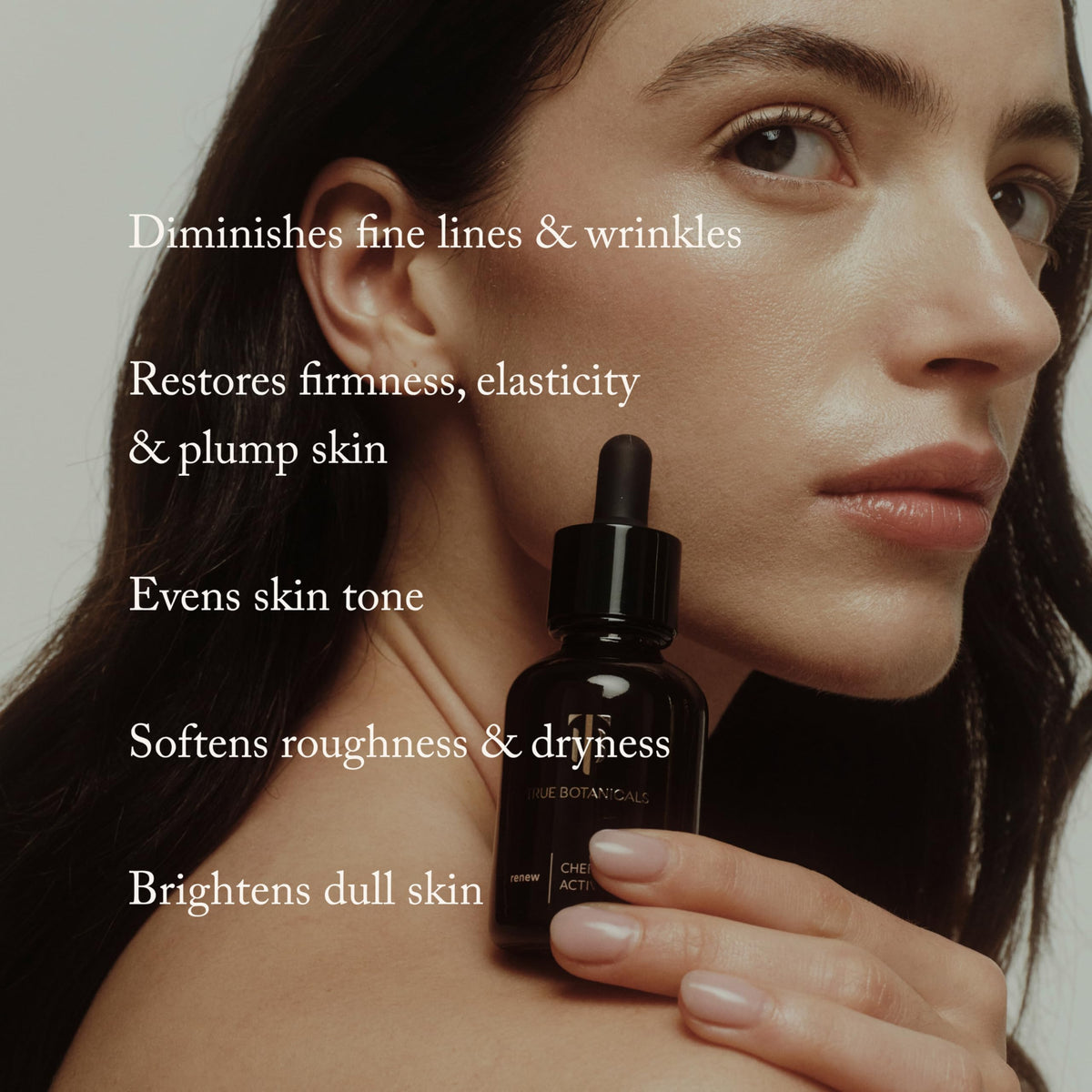 True Botanicals texture on fingertip highlighting lightweight hydration and quick absorption