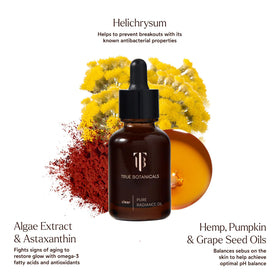 True Botanicals bottle beside measuring dropper showing correct dosage benefit