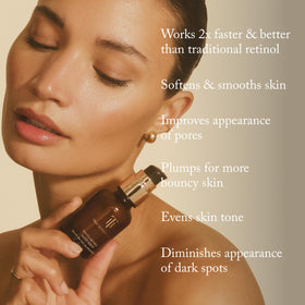 True Botanicals serum on fingertip showing lightweight spreadable texture benefit