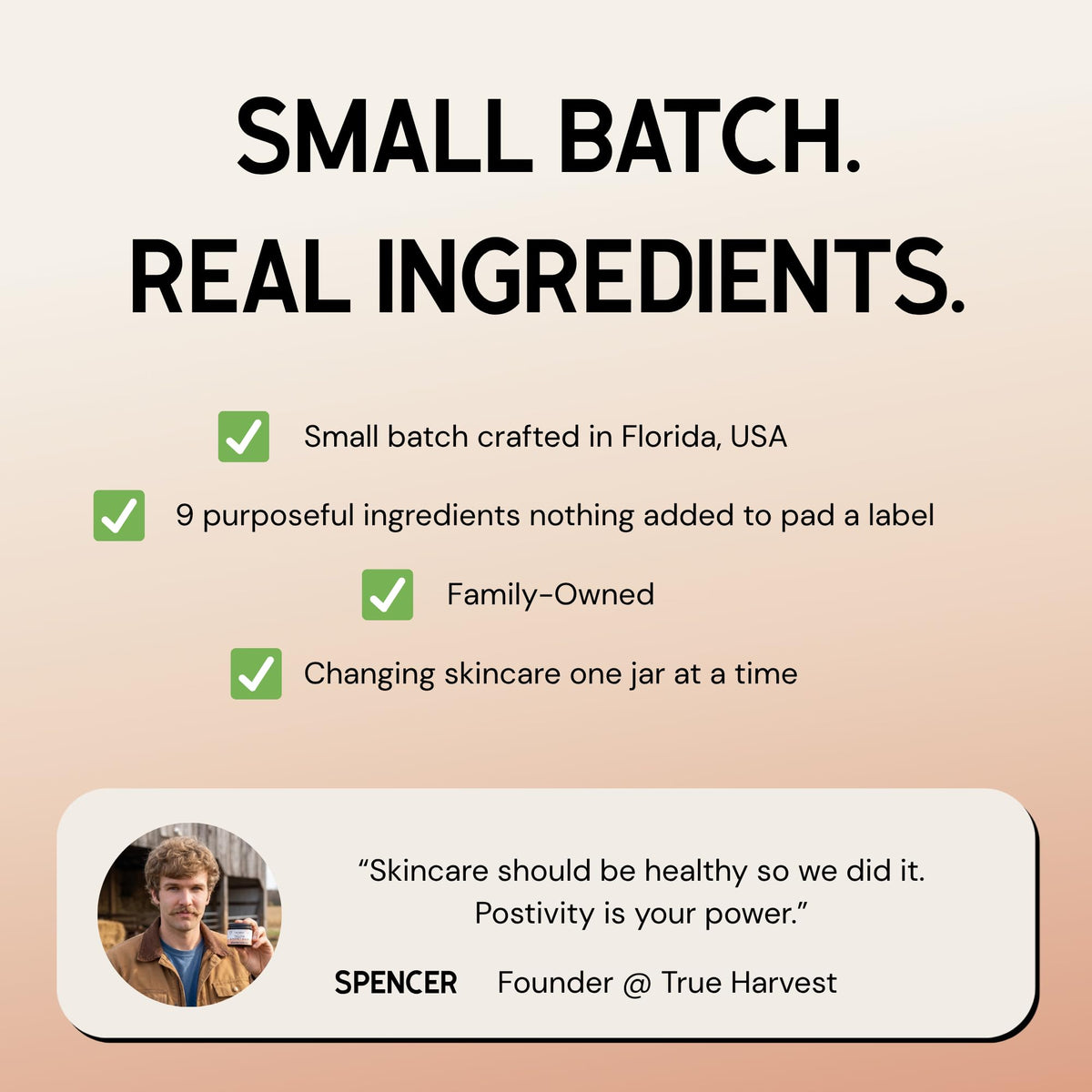 True Harvest side view small batch jar emphasizing handcrafted quality benefit