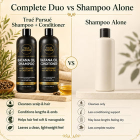 TRUÉ PURSUÉ before and after texture comparison showing fuller look