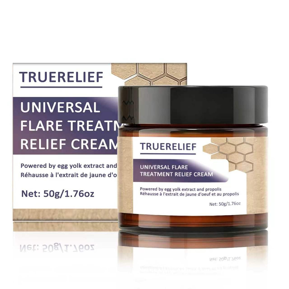 TRUERELIEF jar front view showing compact packaging and quick access benefit