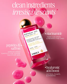 Truly Birthday Sex texture drop on skin demonstrating lightweight, dewy finish