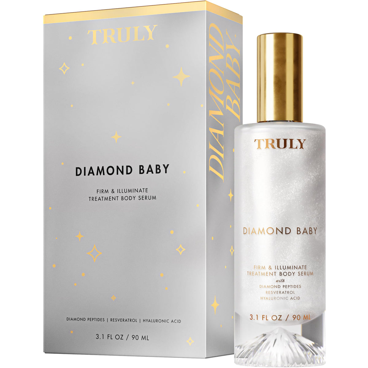 Truly front packaging showing bottle and box, suggesting luxurious firming benefits