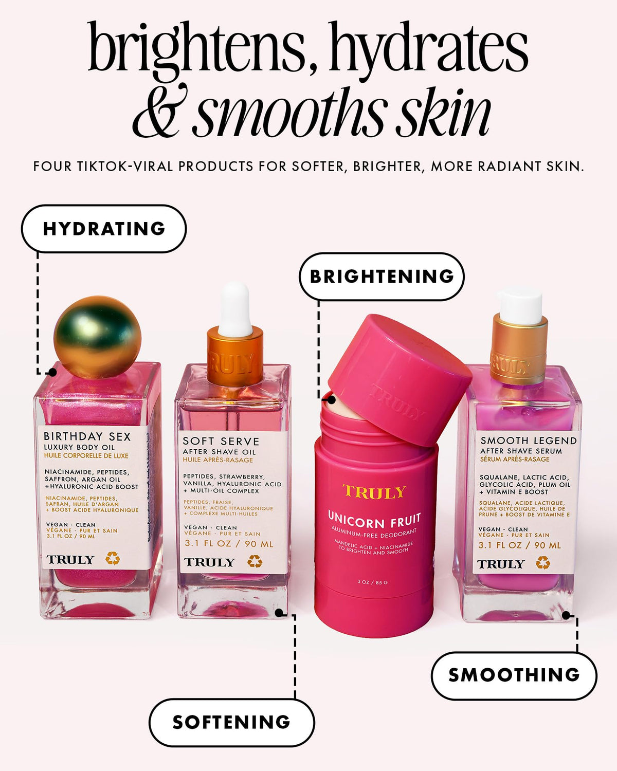 Truly Smooth Legend serum droplet on fingertip showing concentrated smoothing benefit
