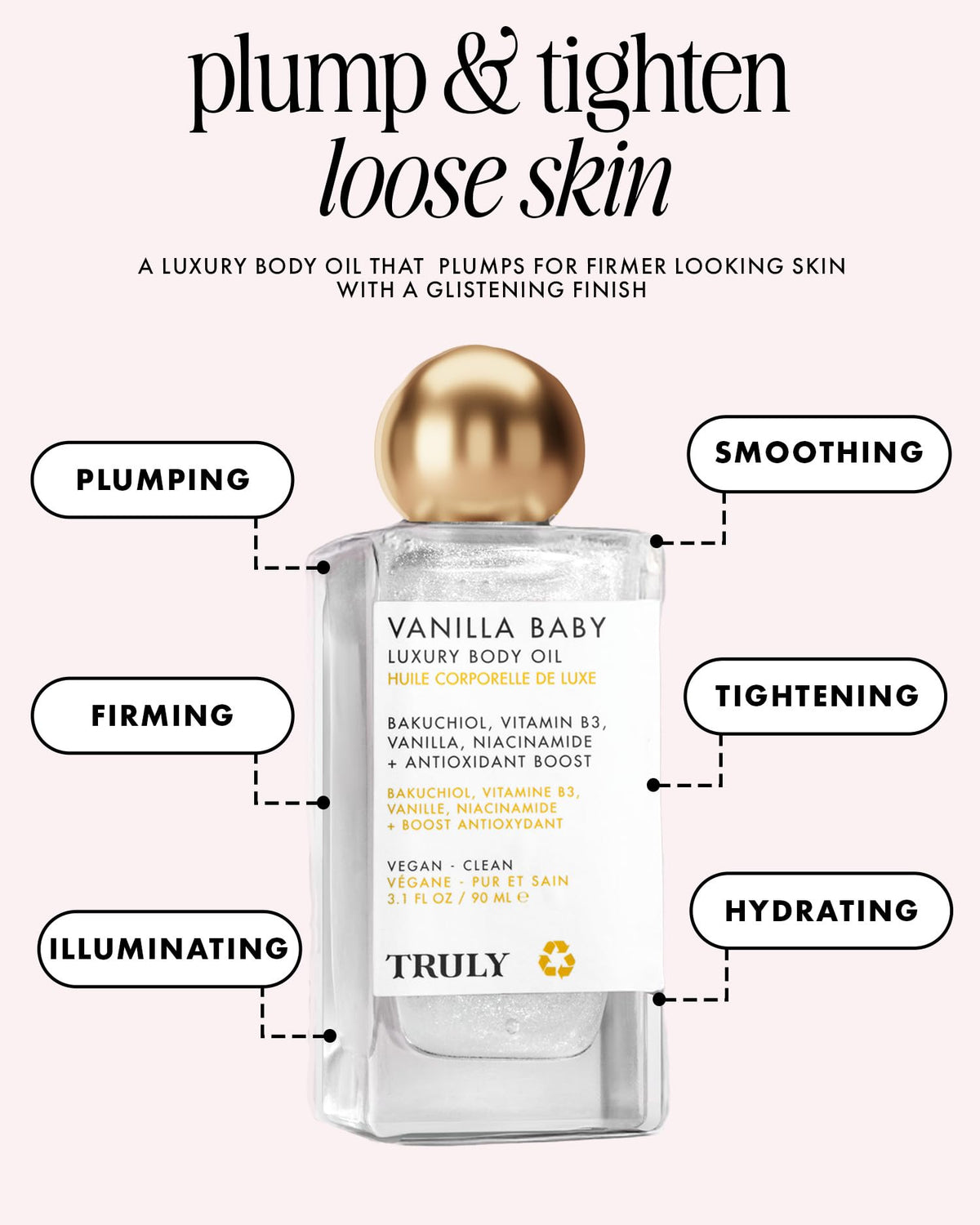 Truly pump dispensing oil illustrating easy, mess-free application benefit