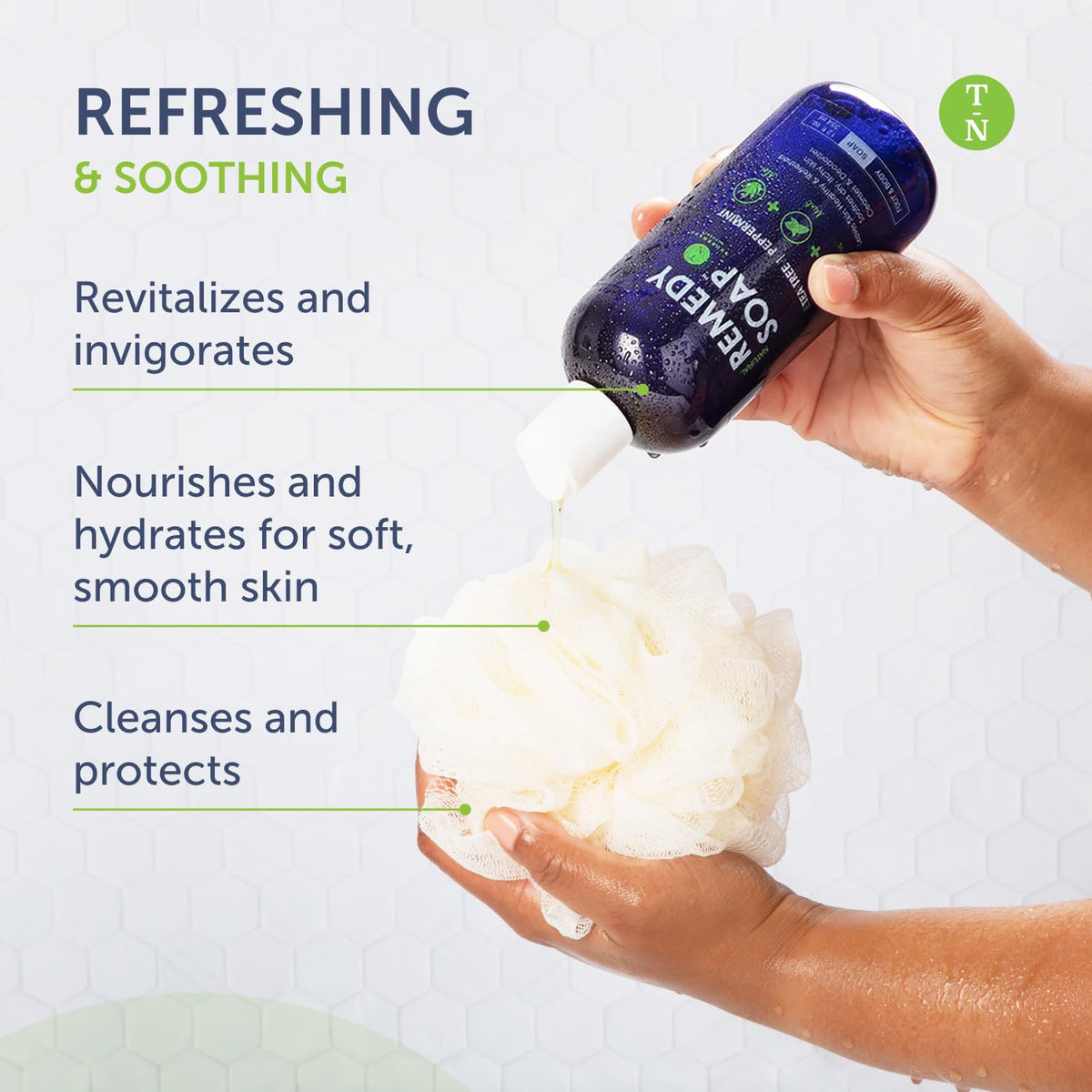 Truremedy Naturals in a shower lifestyle scene showing refreshing post-workout benefit