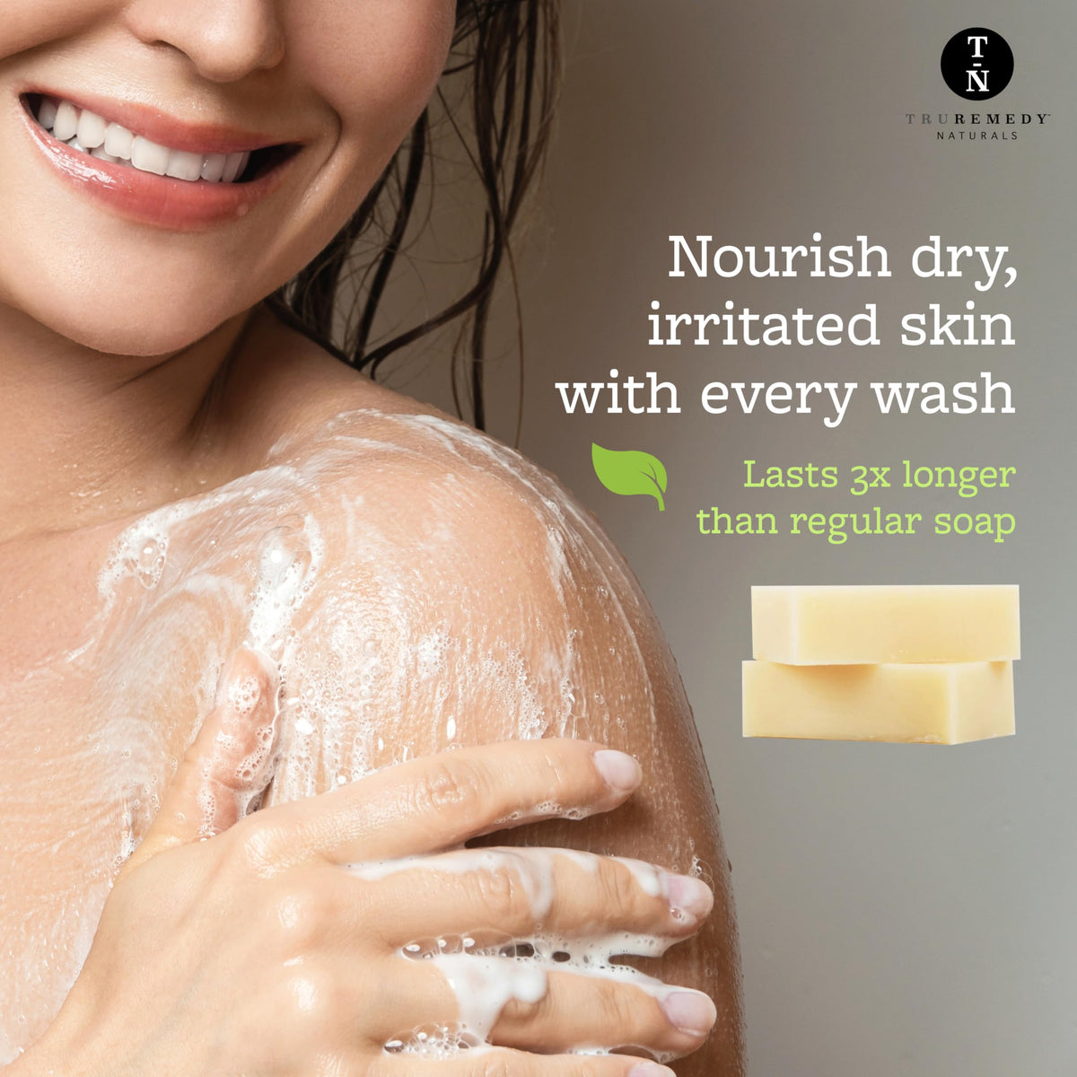 Truremedy Naturals single bar close-up texture demonstrating rich lather
