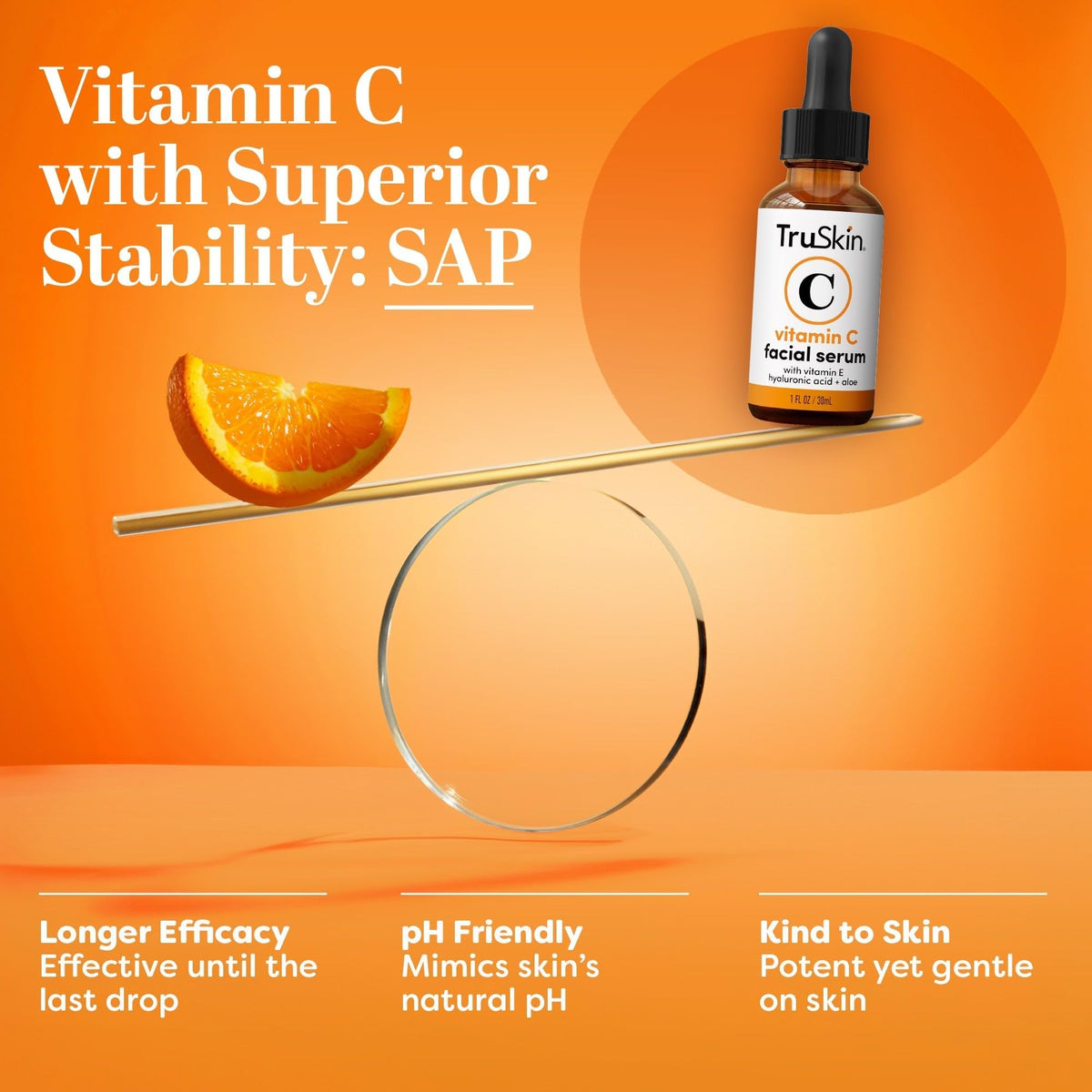 TruSkin label close-up highlighting ingredients and stability benefit