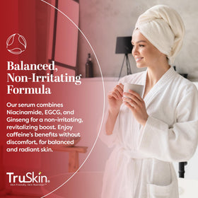TruSkin ingredient label with matcha and EGCG callouts, emphasizes antioxidant support