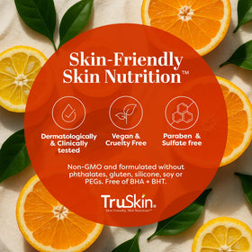 TruSkin label closeup showing clean formula and free-from claims