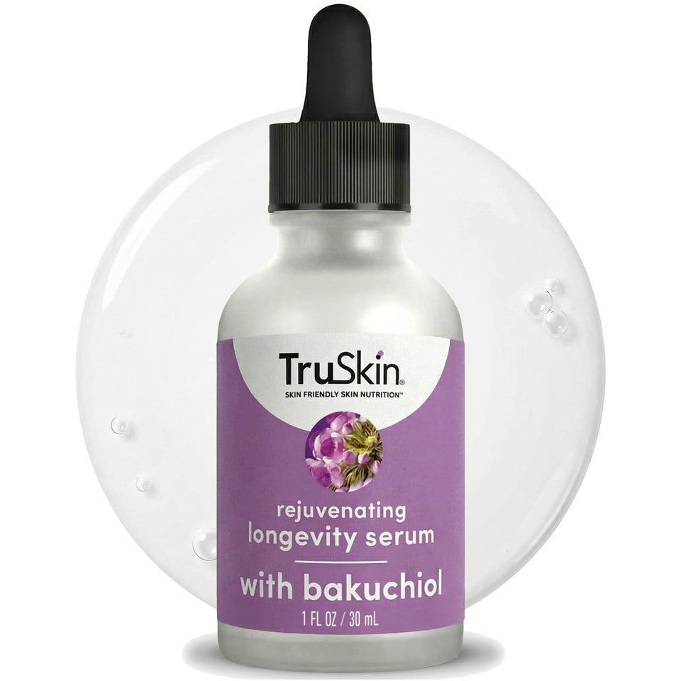 TruSkin bottle front view showing clean packaging and anti-aging benefit