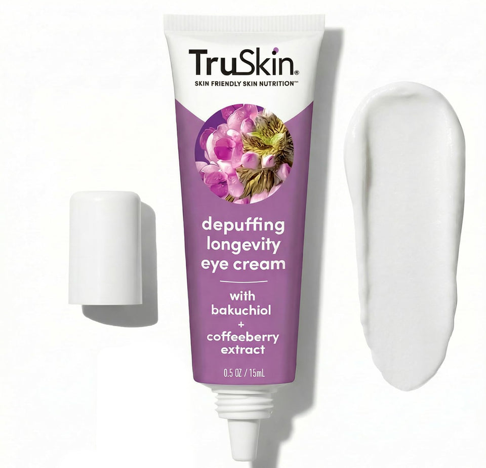 TruSkin Longevity Eye Cream front packaging showcasing product benefits and branding