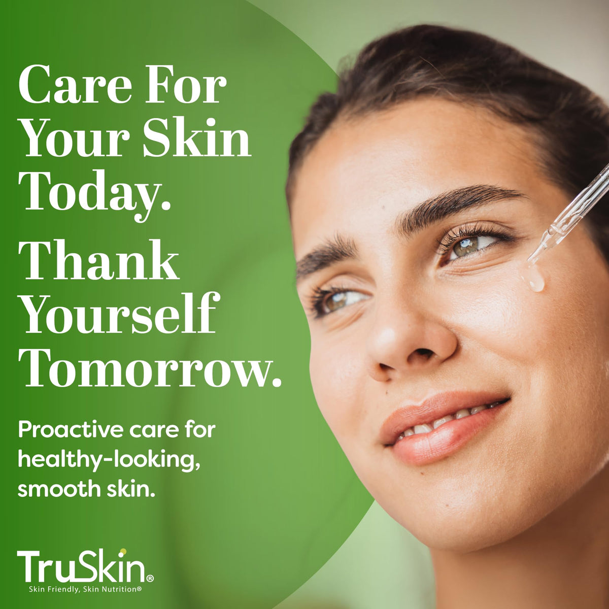TruSkin applying serum to neck and face for smoother hydrated skin
