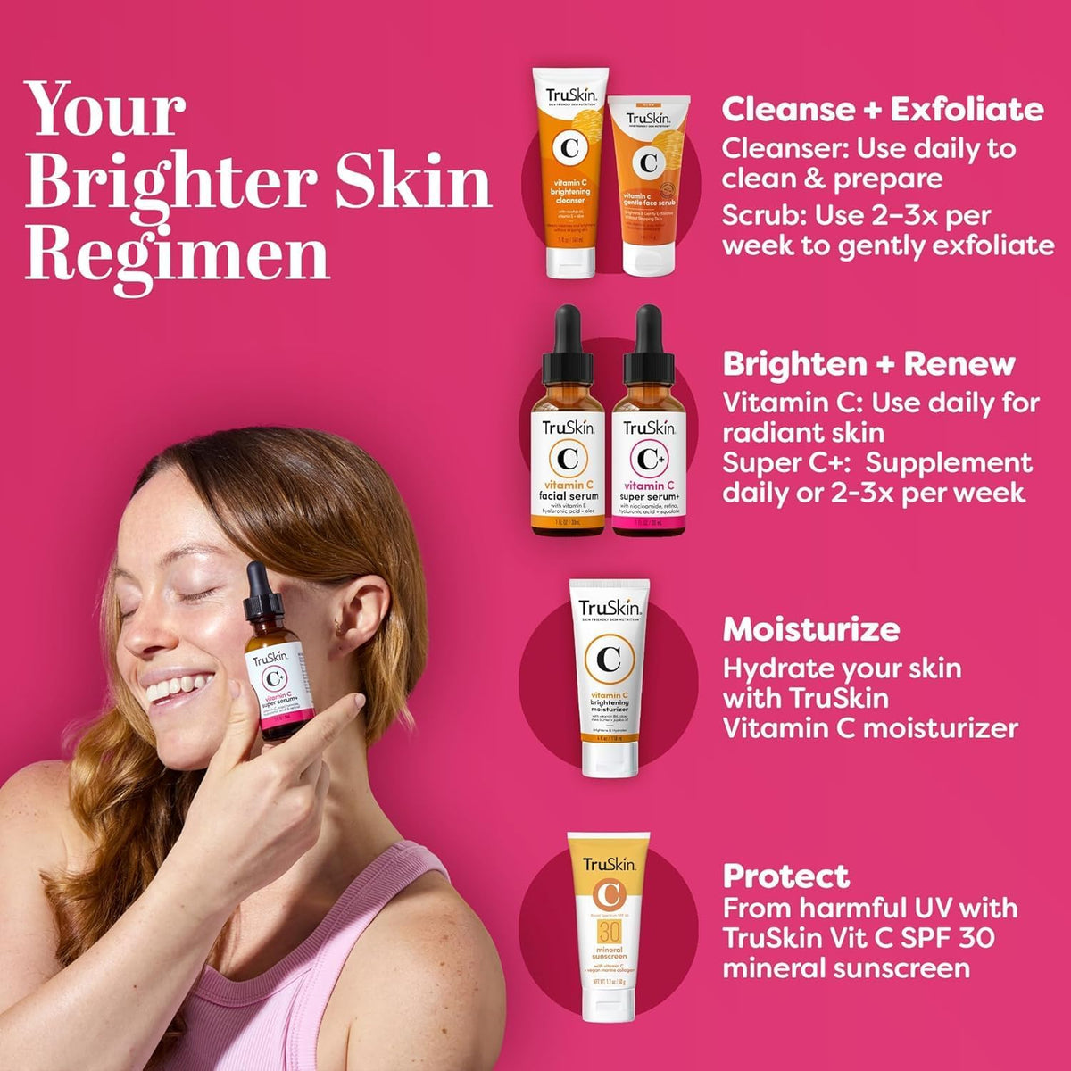 TruSkin products paired on bathroom vanity in lifestyle setting for simple daily skincare routine