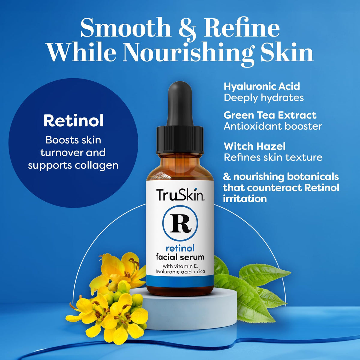 TruSkin serum dropper releasing clear texture for hydration benefit