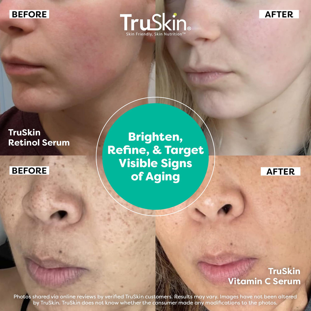 TruSkin serums staged with moisturizer and SPF to show AM/PM routine