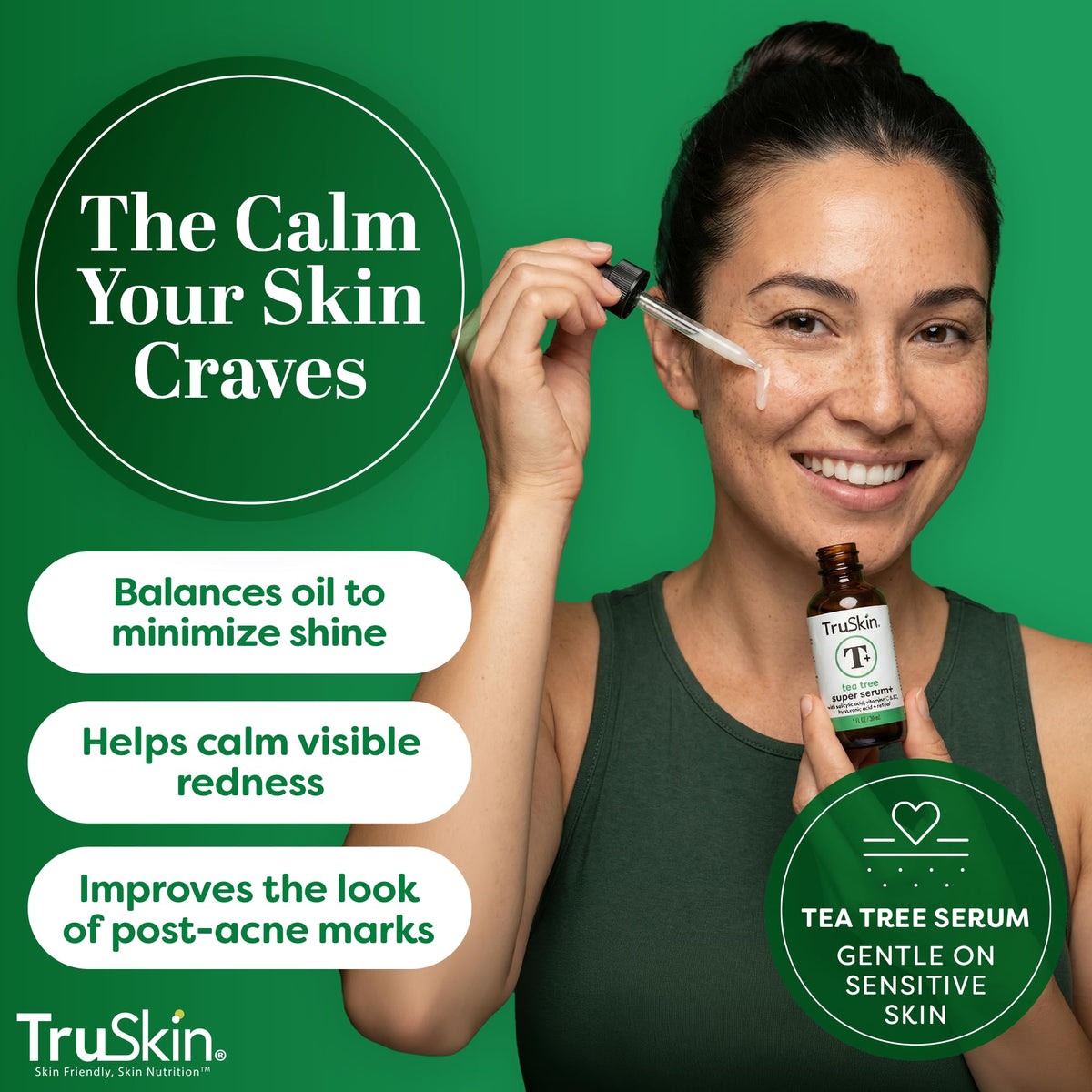 TruSkin tea tree serum texture close-up demonstrating lightweight finish