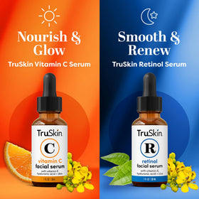TruSkin Vitamin C serum pump close-up showing quick-absorbing texture