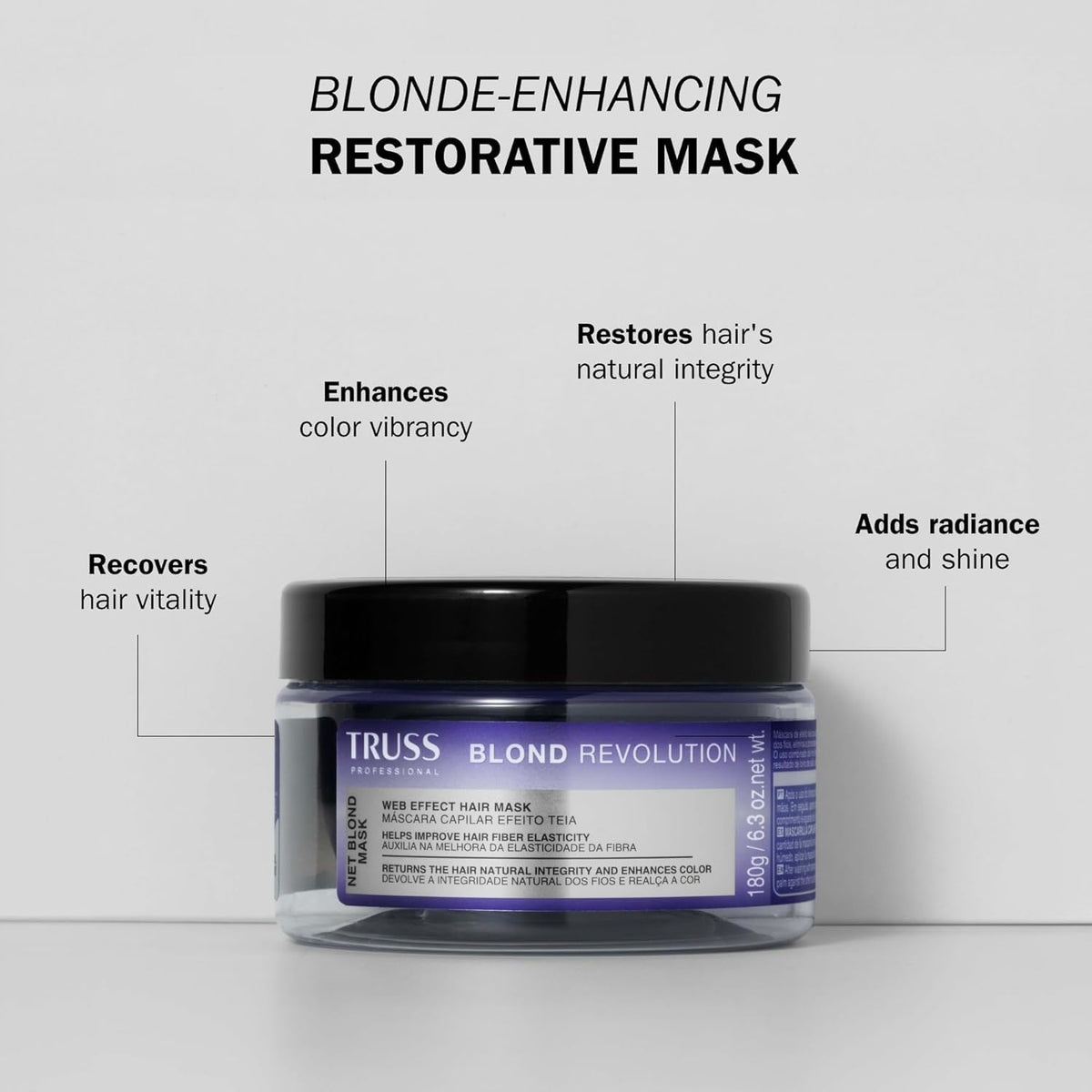TRUSS jar open revealing creamy mask texture that smooths and restores damaged hair