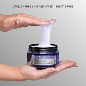 TRUSS jar held in hand to show 6.3 oz size and convenient at-home salon treatment