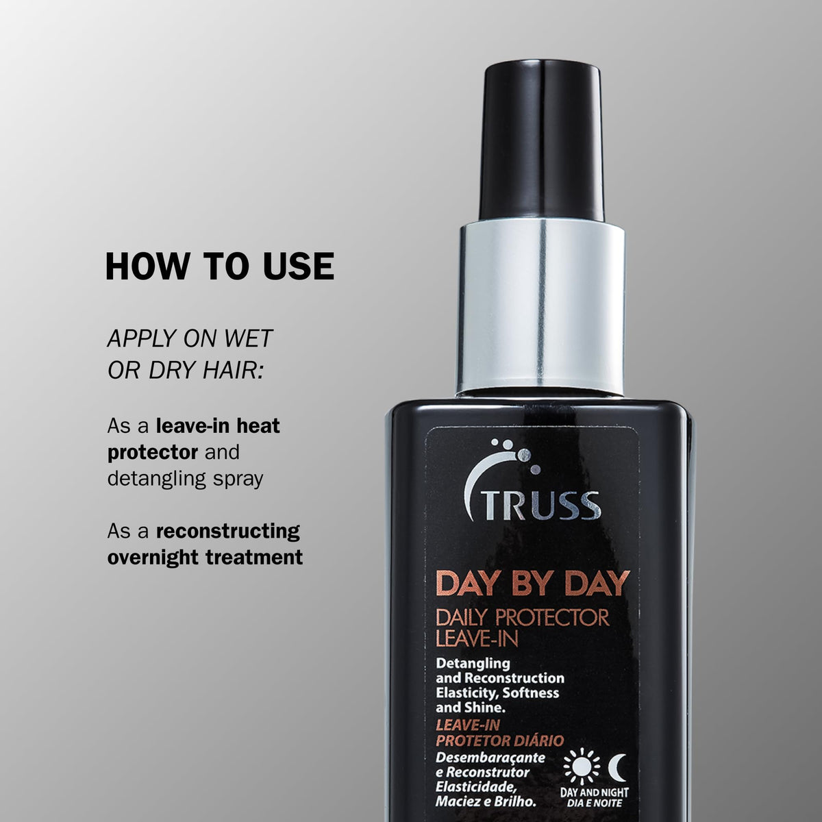 TRUSS mist applied to damp hair demonstrating improved manageability and shine