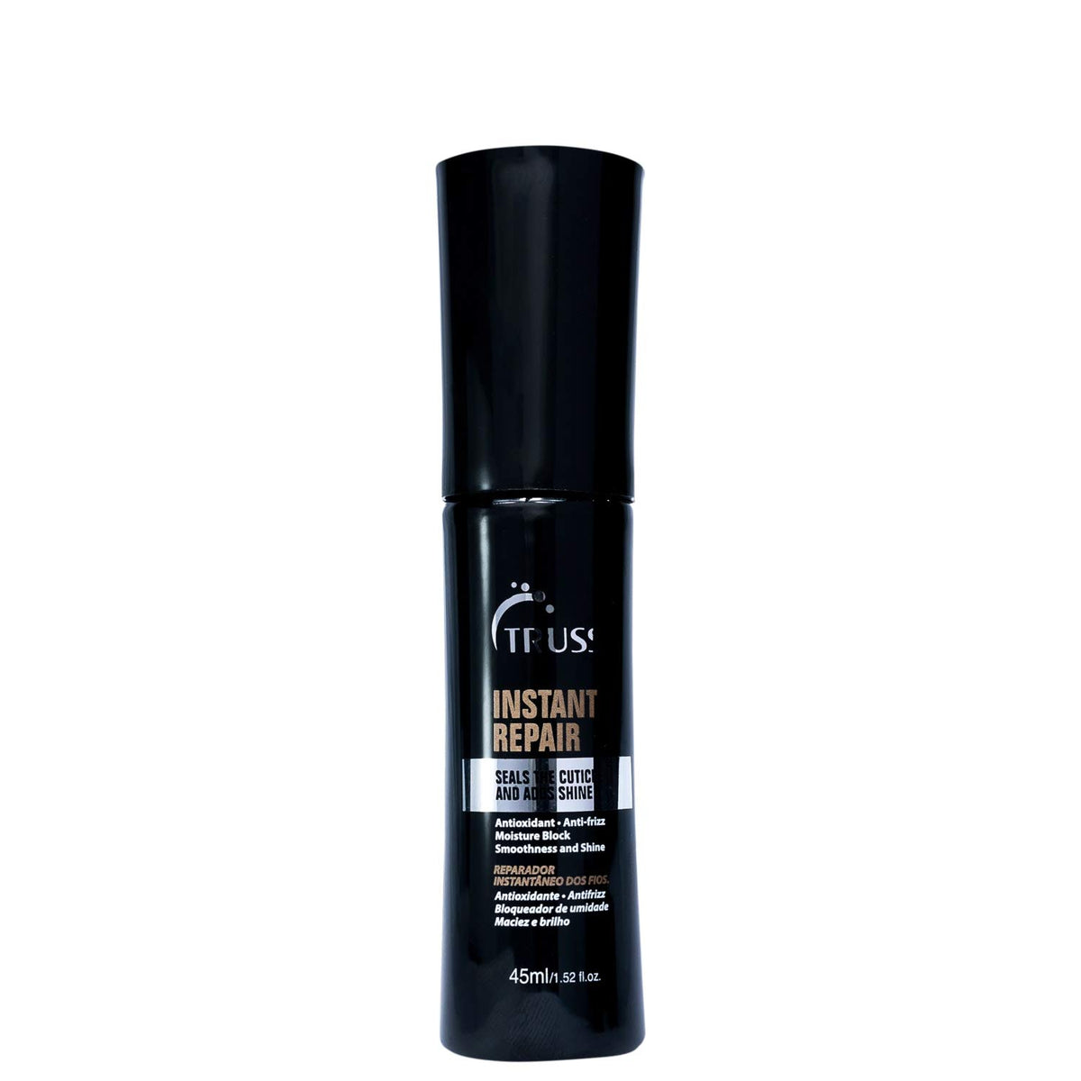 TRUSS front bottle shot showing lightweight serum for shine and frizz control