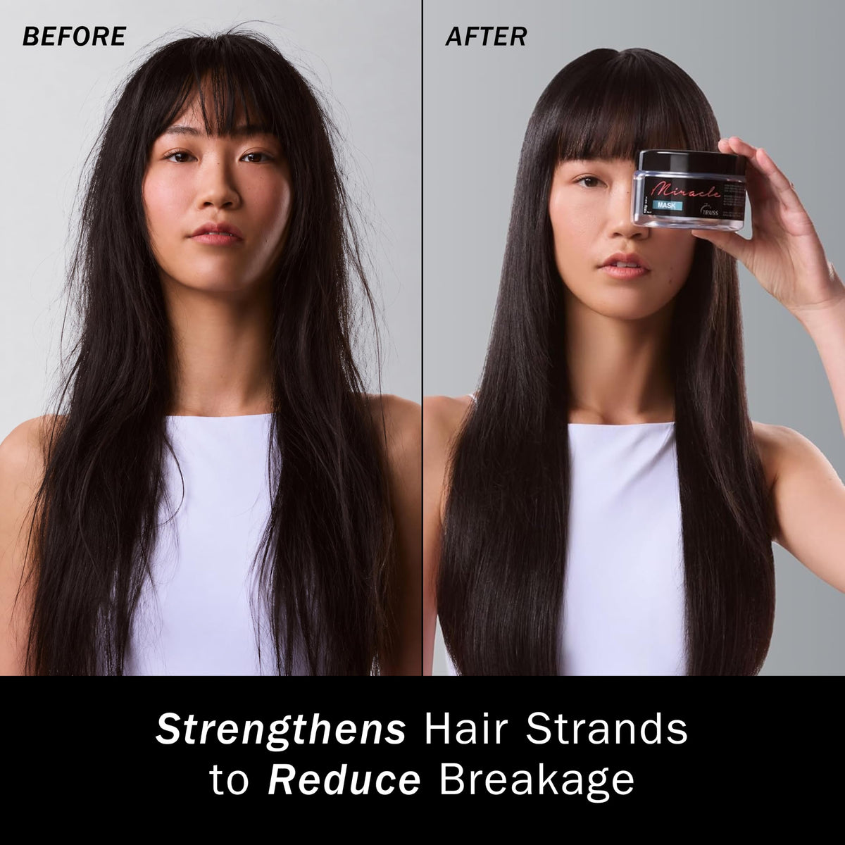 TRUSS mask applying to hair demonstrating detangling and smoothing benefits
