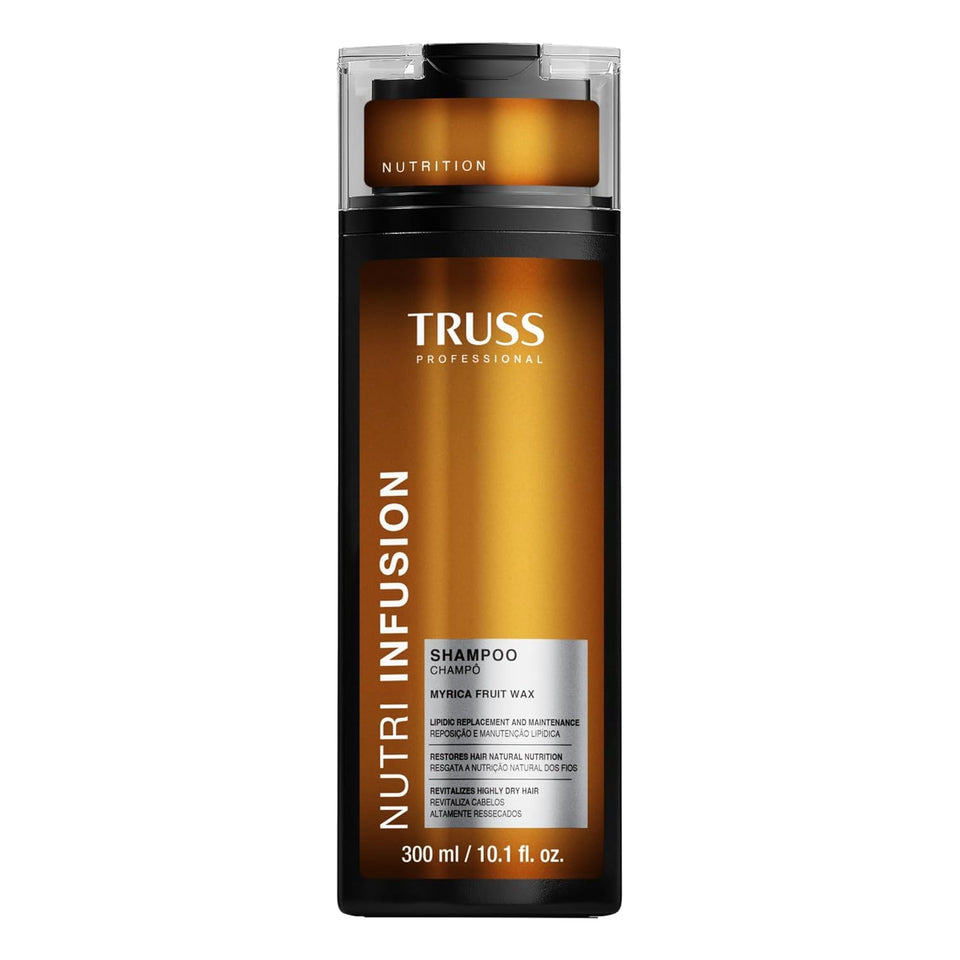 TRUSS bottle front packaging showing clean restorative shampoo benefits