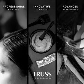 TRUSS lifestyle on bathroom shelf suggesting salon-quality home treatment