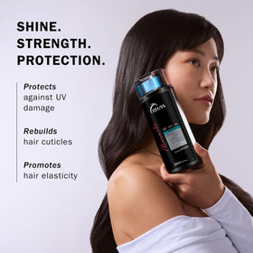 TRUSS label close-up highlighting active keratin and vitamin E benefits for hair strength