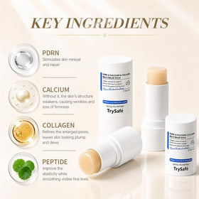 TrySafe balm stick applied to under-eye area to reduce dryness and crepiness