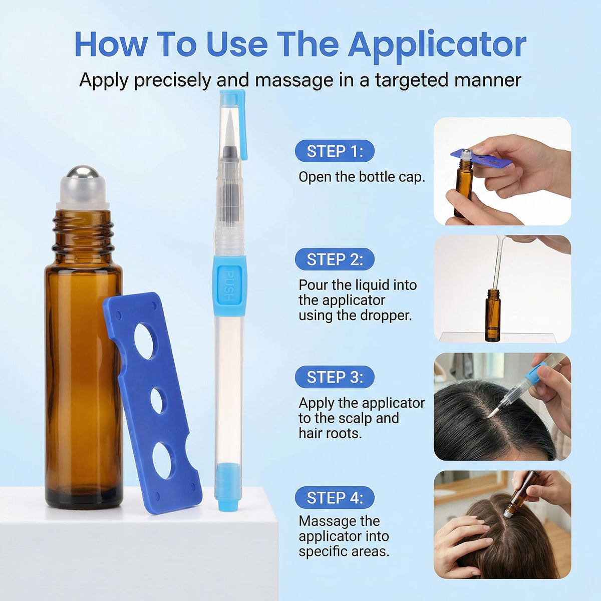 Trzsfr application on scalp demonstration helping target crown and hairline areas