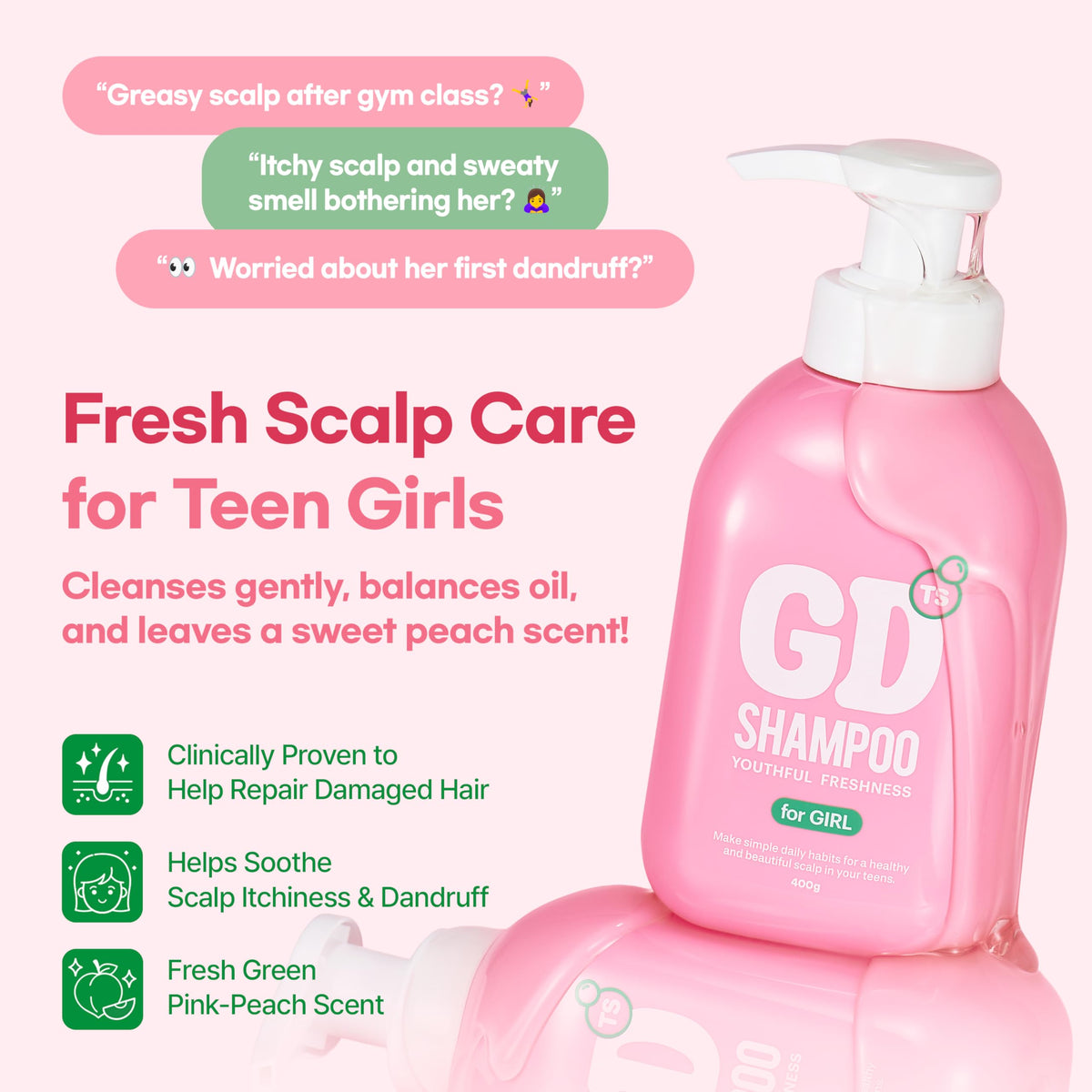 TS SHAMPOO back label with ingredients list, offers transparency and ingredient clarity