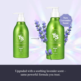 TS SHAMPOO creamy texture close-up demonstrating gentle lather and moisturizing feel