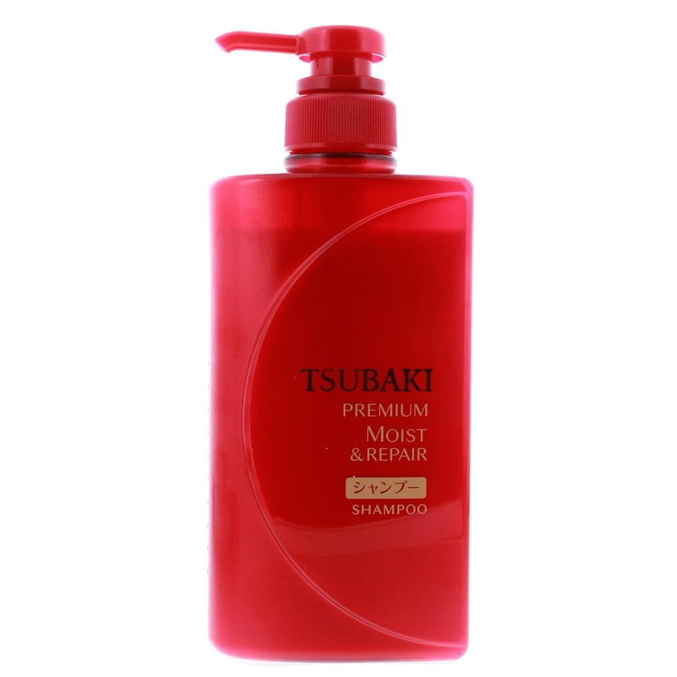Tsubaki shampoo front packaging showing label and 490ml size, promotes daily repair