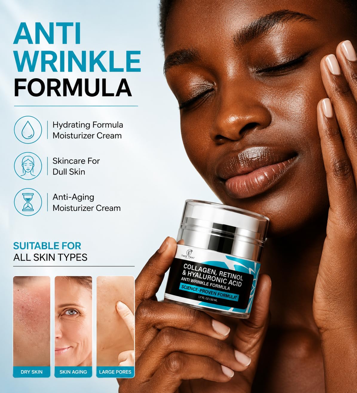This That For Me open jar showing lightweight cream texture for fast absorption