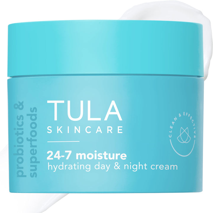 TULA 24-7 front jar view shows packaging and daily moisturizer benefit