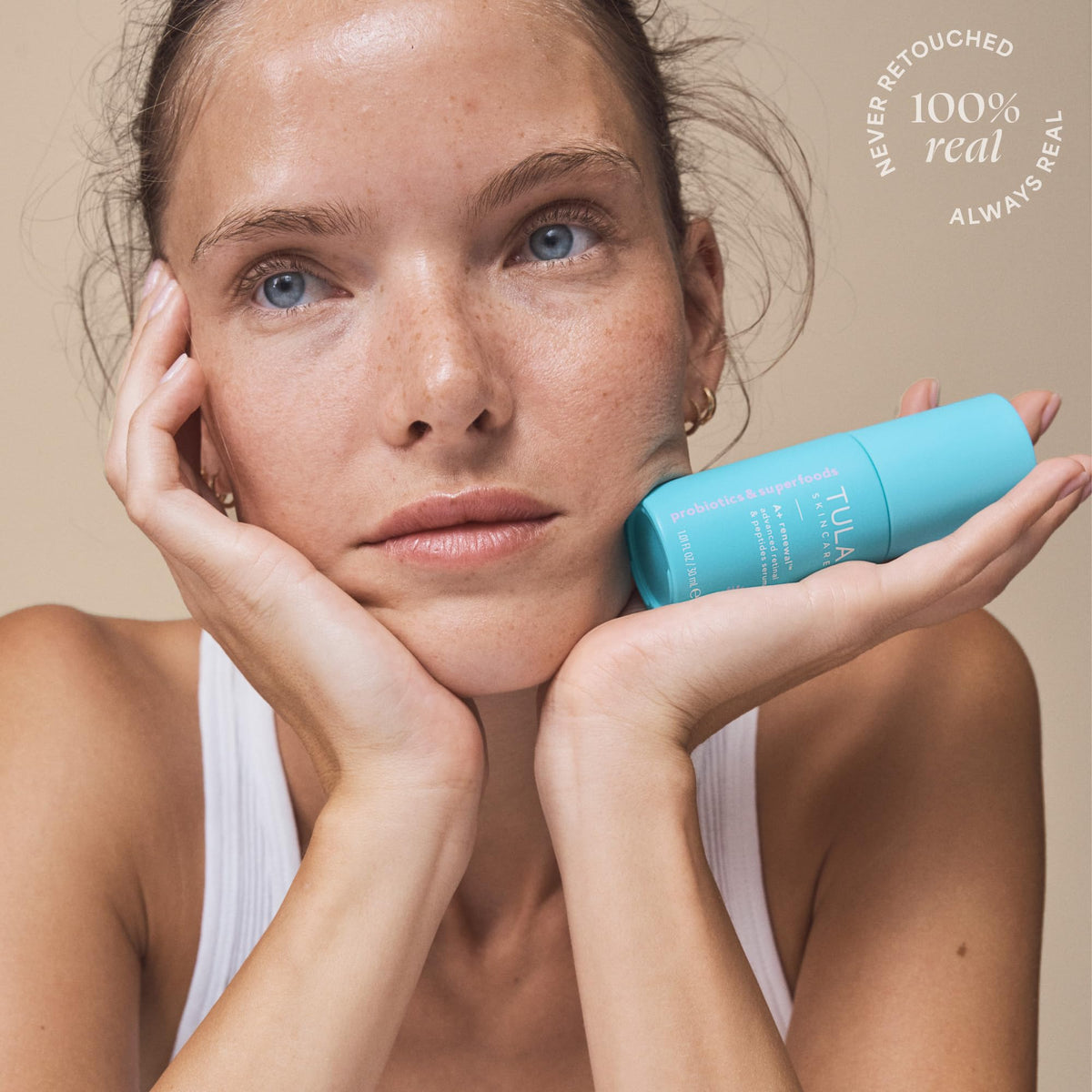 TULA illustrative before-and-after graphic suggesting improved texture and boosted radiance benefit