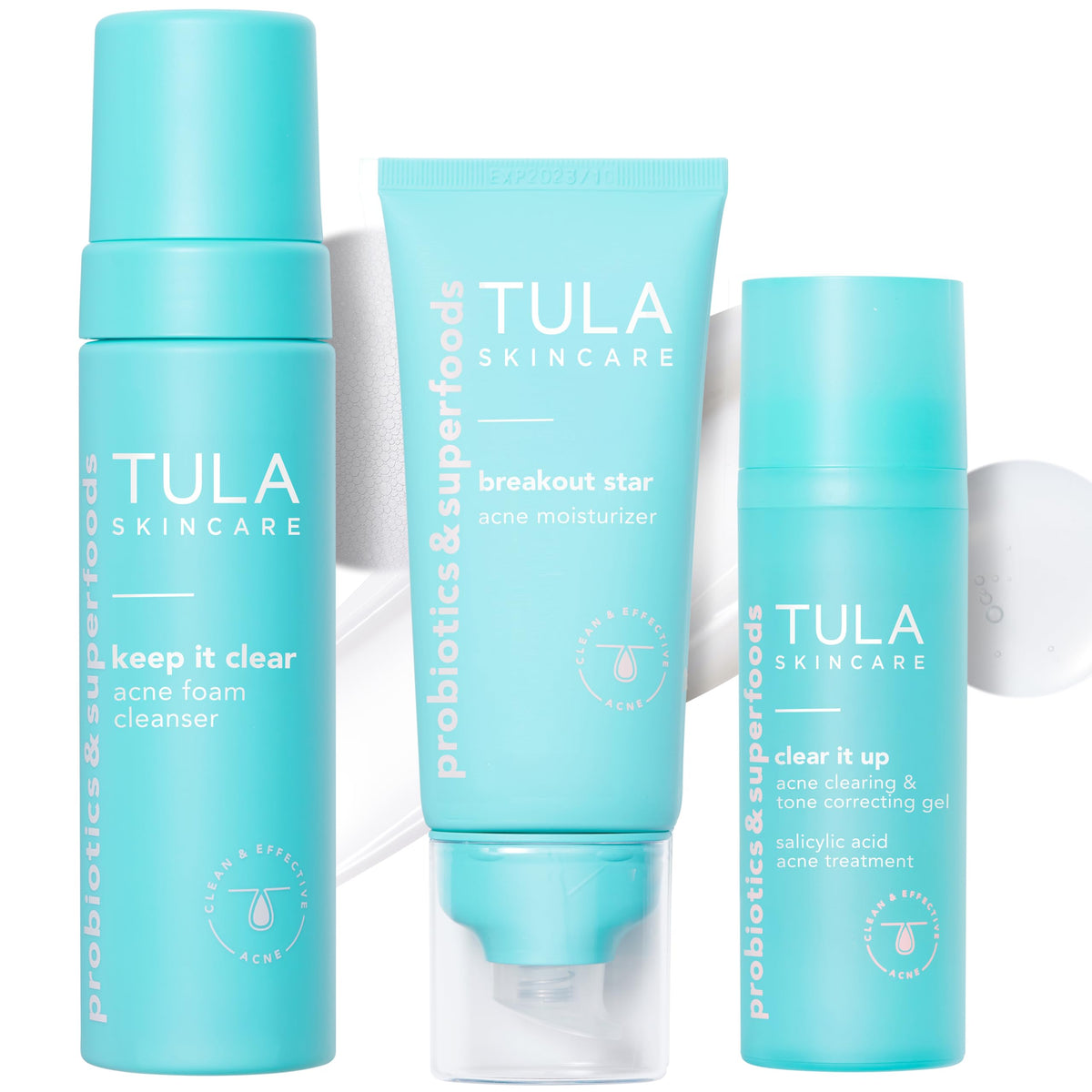 TULA front packaging showing the three-piece acne kit and clear labeling for quick use