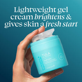 TULA moisturizer being dispensed to hand demonstrating easy application and non-greasy finish