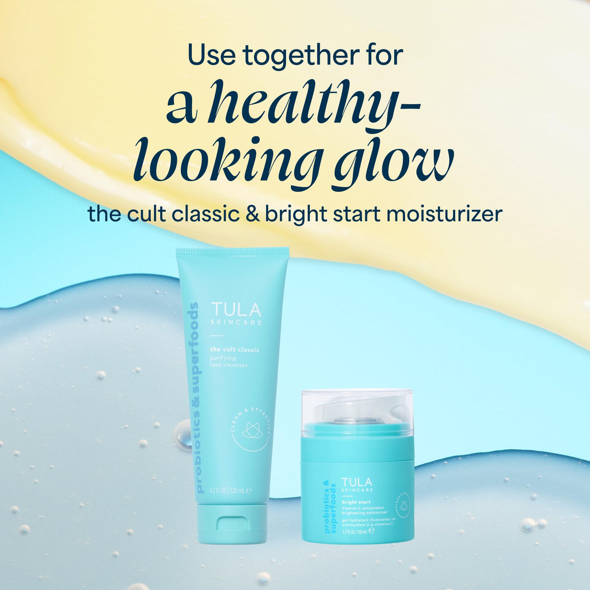 TULA moisturizer applied under makeup showing smoothing base and brightening result