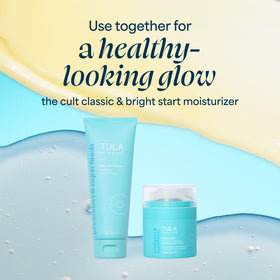 TULA moisturizer applied under makeup showing smoothing base and brightening result