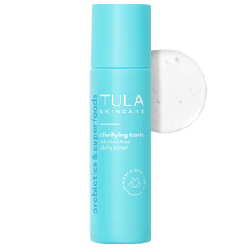 TULA clarifying tonic front packaging showing bottle and label benefits