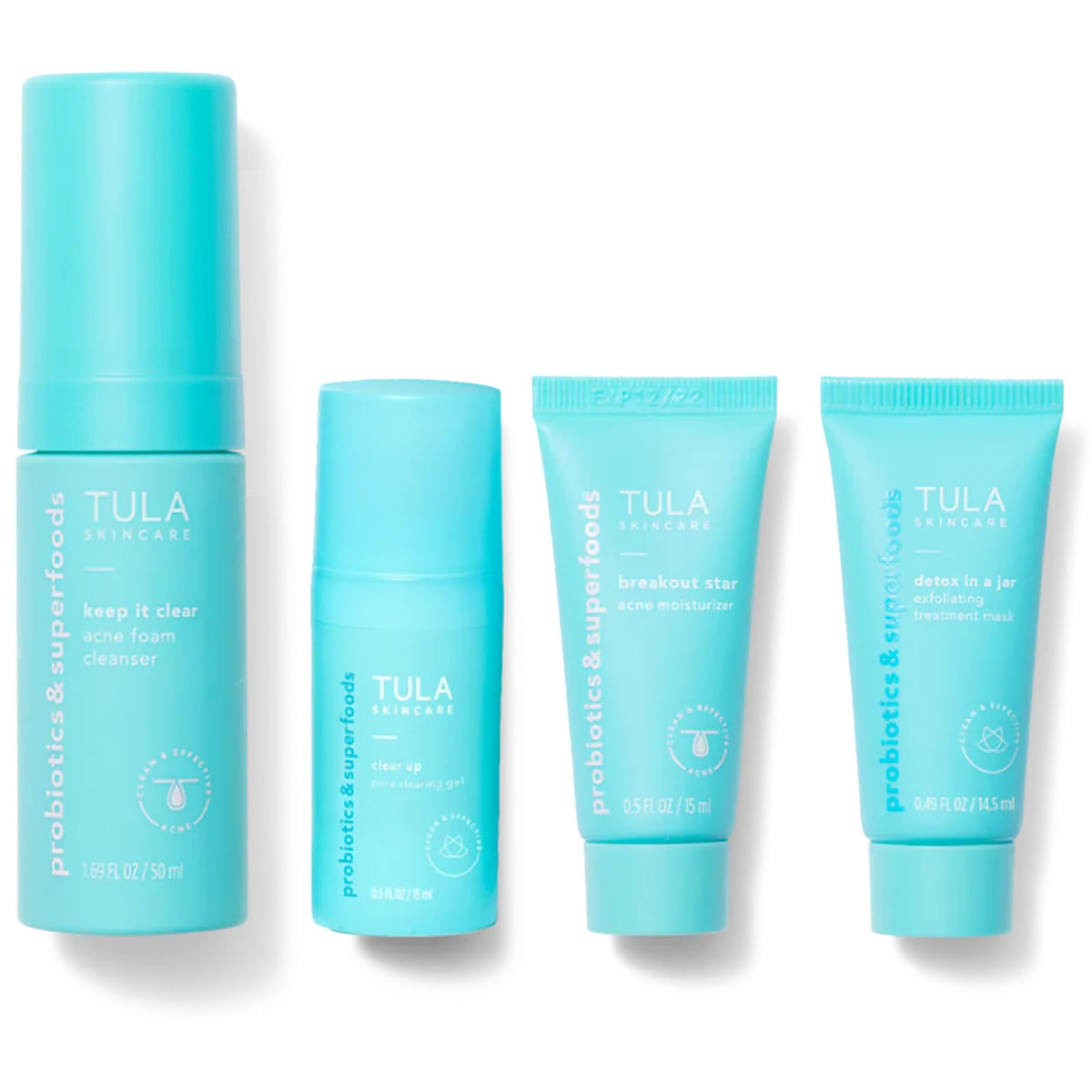 TULA front packaging showing the full clear skin starters kit and benefits