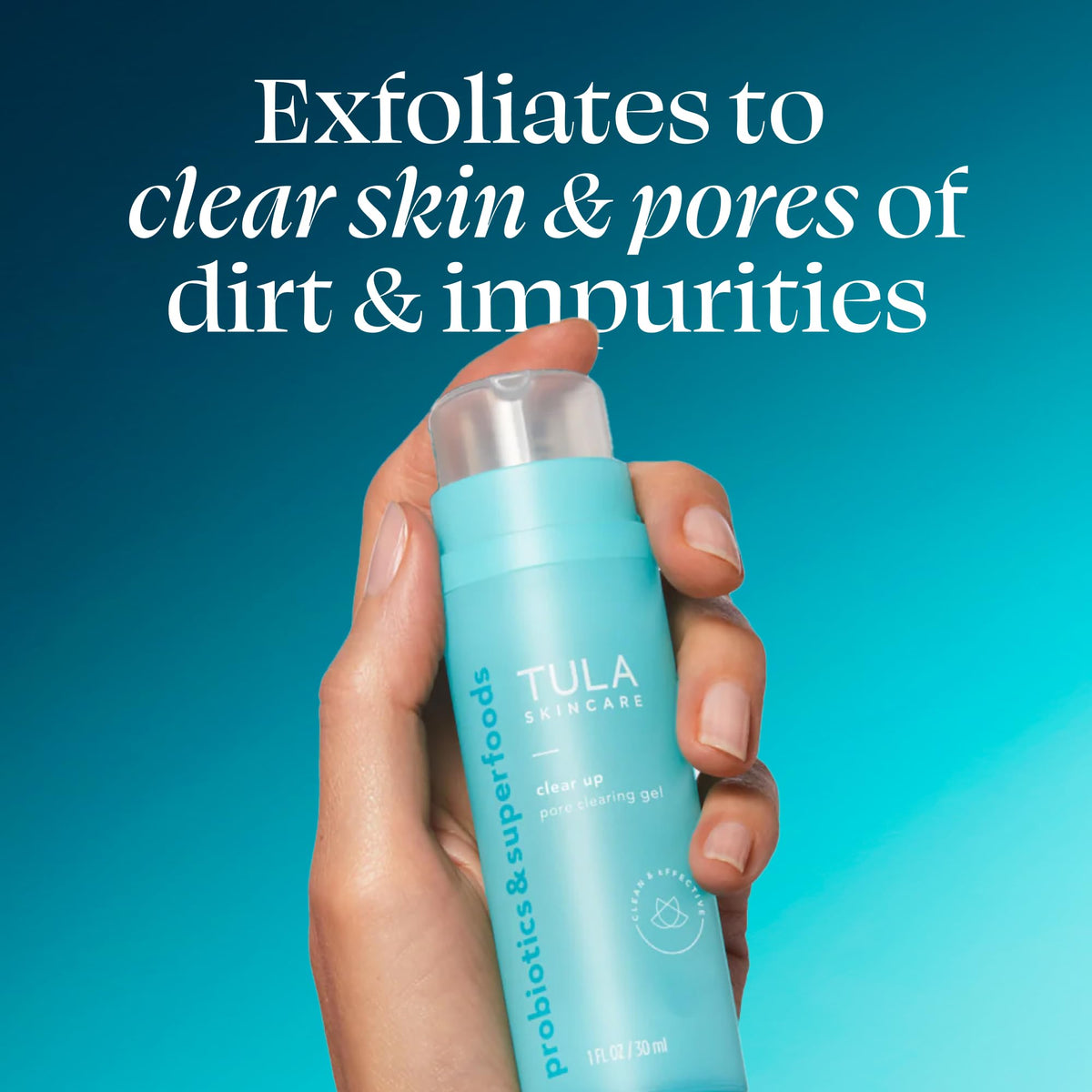 TULA Clear Up gel texture closeup illustrating lightweight consistency and fast absorption