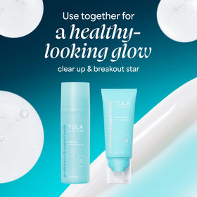 TULA Clear Up on bathroom shelf in lifestyle scene suggesting everyday skincare use