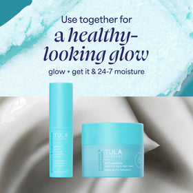 TULA balm peeking from toiletry bag, perfect for on-the-go touch-ups