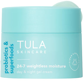 TULA front packaging travel-size jar showing compact moisturizer for easy portability
